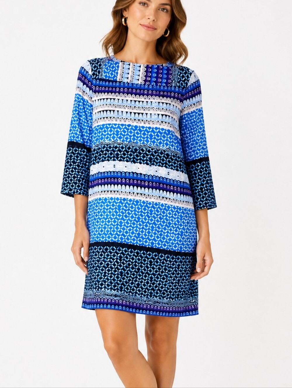Donna Morgan Mixed Print Blue geometric sheath dress